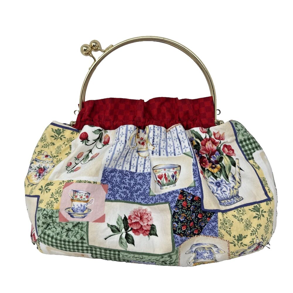 Handmade Brass Handle Bermuda Bag Extra Cover Reversible Cottagecore Grannycore